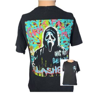 Ghostface Scream S Horror T-Shirt Faded Black Neon Graffiti Slasher Graphic Tee